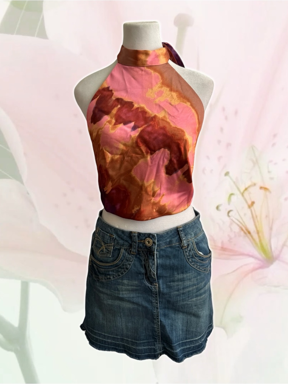 Sigrid Olsen Halter Top in Pink and Copper Tones